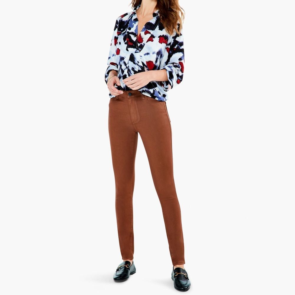 Paige Hoxton Ankle Jeans Cognac Sz 28 Cropped High Rise Skinny Coated Denim